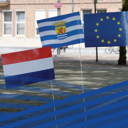 Zeeuwse vlag Nederlandse vlag en Europese vlag